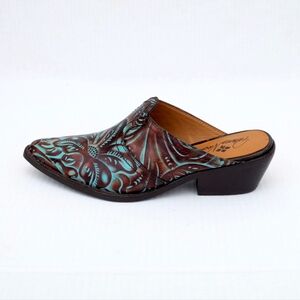 Patricia Nash Turquoise Tooled Battista Mules Women's Size 7